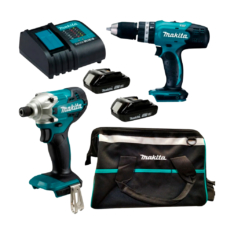 TALADRO DHP453 + ATORNILLADOR IMP. DTD156 + 2 BATERÍAS Y CARGADOR + MALETÍN C-DLX2336SYX – MAKITA