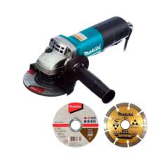 ESMERIL ANGULAR 9557HPG 4 1/2” + 08 DISCOS ABRASIVOS (D-72001) + 02 DISCOS DE DIAMANTE (D-71015) – MAKITA